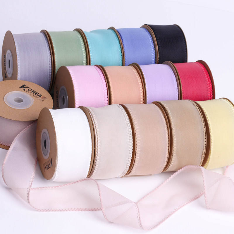 Gold foil logo printed sheer organza ribbon for decoration