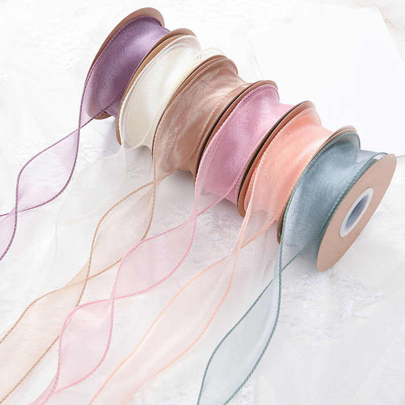 25mm gold floral sheer organza ribbon for bridal bouquets