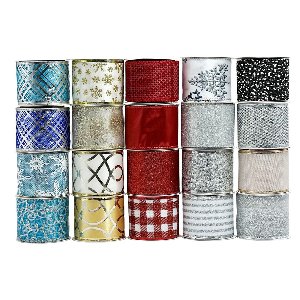 Wired Ribbons 3 Christmas burlap edge plaid wired ribbon for decoration
