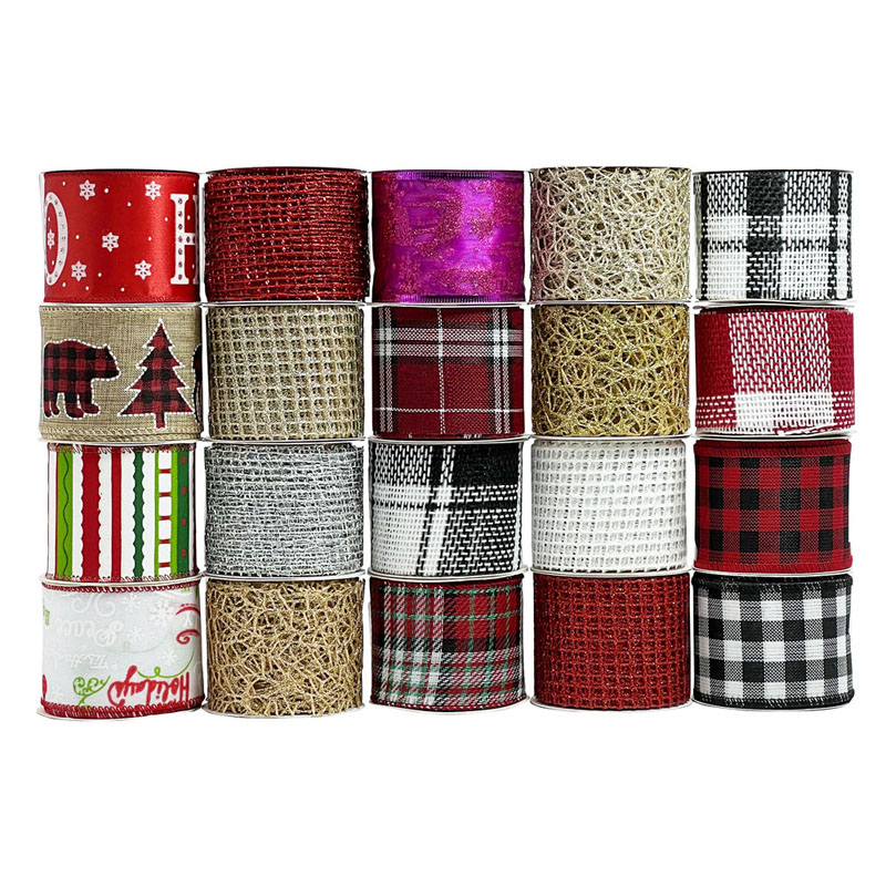 Wired Ribbons 5 Christmas tree decorative wired ribbon for gift 2.5 inch