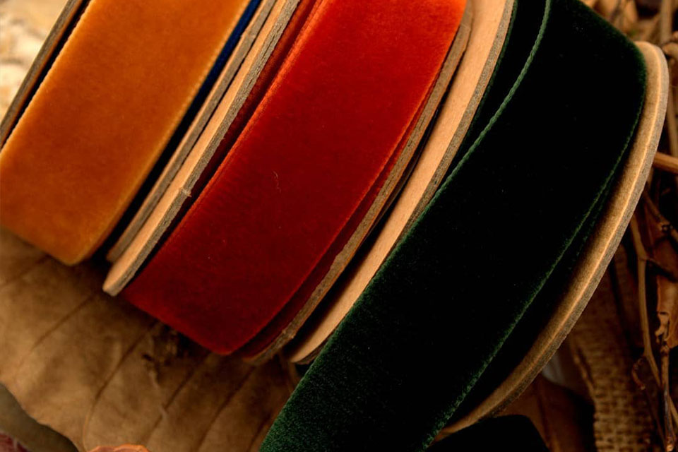 Velvet ribbon finishing a luxury packaging presentation
