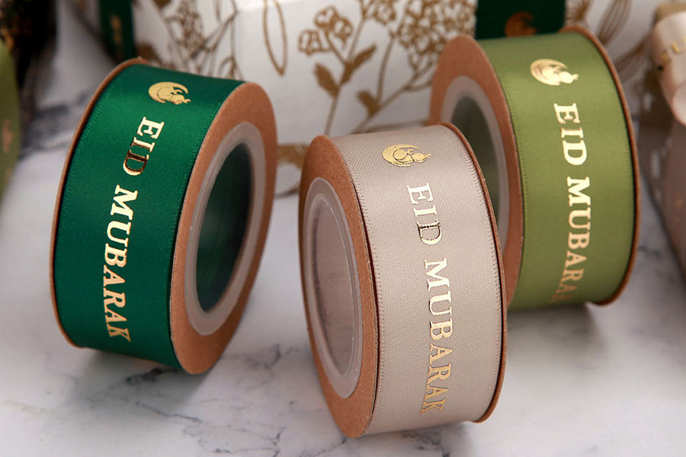 Printed grosgrain ribbon on product packaging