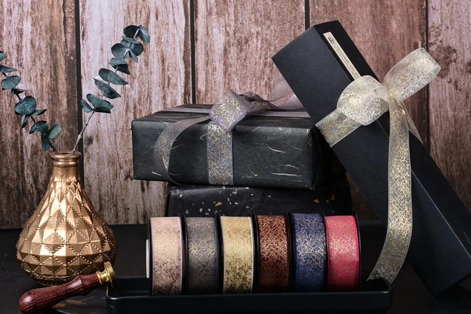 Organza ribbon decorating a gift and craft project
